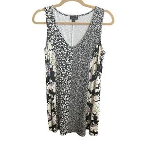 J Jill Wearever Collection Dress Womens Size SP Black White Floral Sleeveless